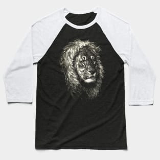 Dramabite Artistic Lion head Cute Hand Drawn Animal Graphic Realistic Baseball T-Shirt